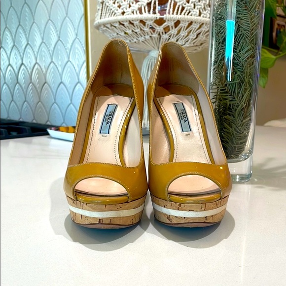 Prada Women's Beige Peep-Toe Platform Heels - Picture 6 of 8